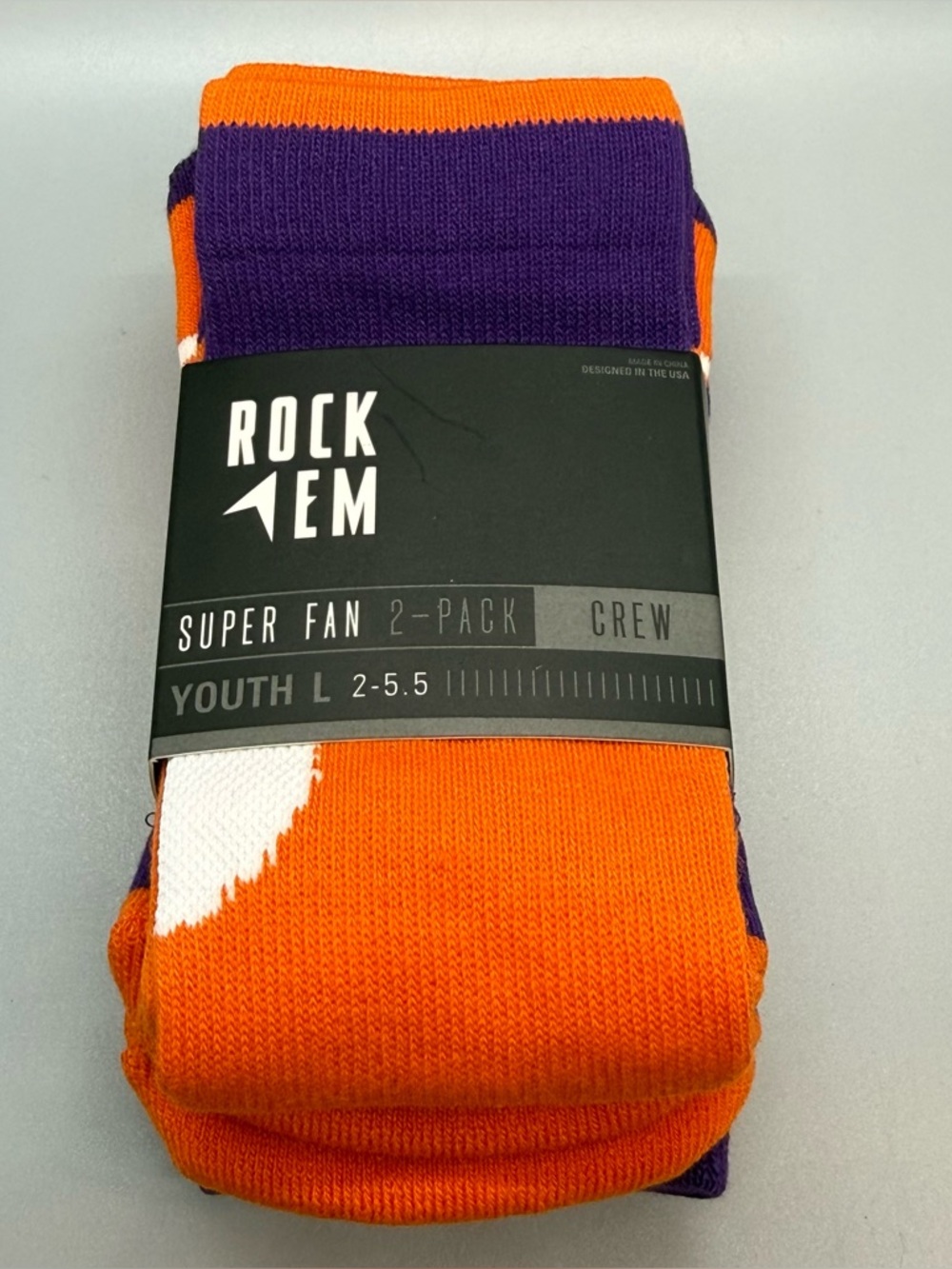 Rock Em Clemson Tigers Youth Crew Socks - Orange & Purple Stripe 2 pack NWT